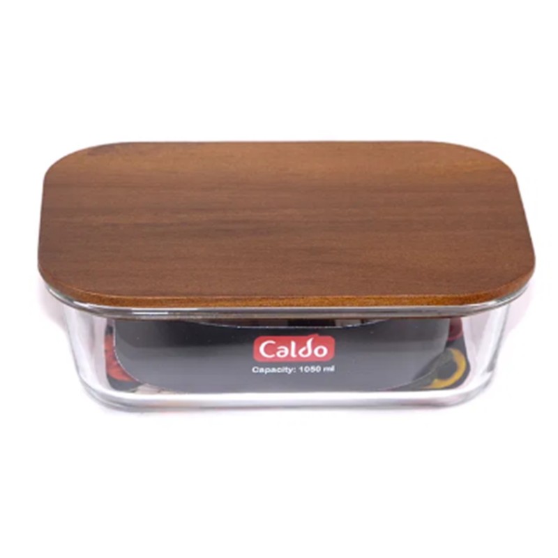 Vas din sticla termorezistenta, cu capac din lemn de acacia, 2.70 l, Caldo AWG2700RC