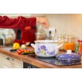 Cratita cu capac, emailate, 20 cm, 2.80 l, Grunberg GR3420 (alb+mov)