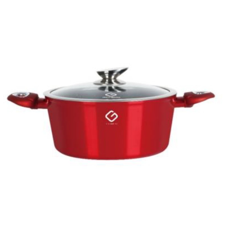 Cratita din aluminiu, ceramica marmorata, cu capac, compatibila cu plita inductie, 24x12cm, 4.30l, Grunberg GR8824