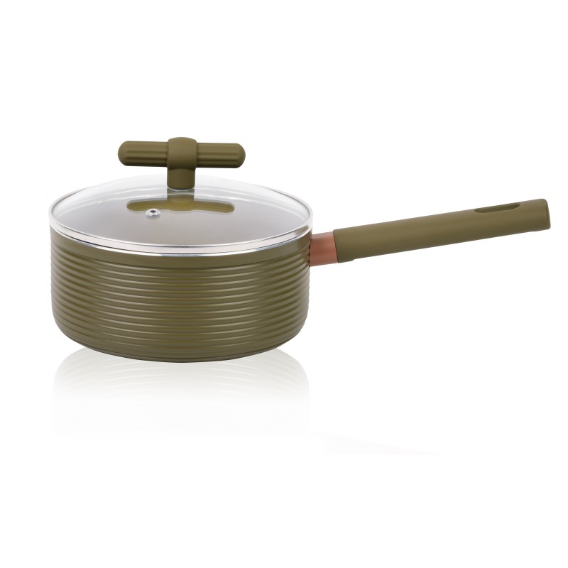 Cratita din aluminiu, cu capac, interior mat.anti-aderent, compatibila cu plita inductie, 16x7.50 cm, 1.30 l, Grunberg  GR5722