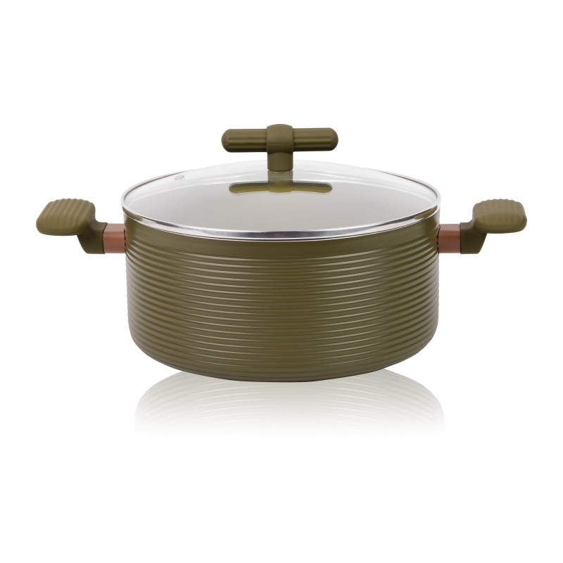 Cratita din aluminiu, cu capac, interior mat.anti-aderent, compatibila cu plita inductie, 28x14 cm, 7.40 l, Grunberg  GR5724