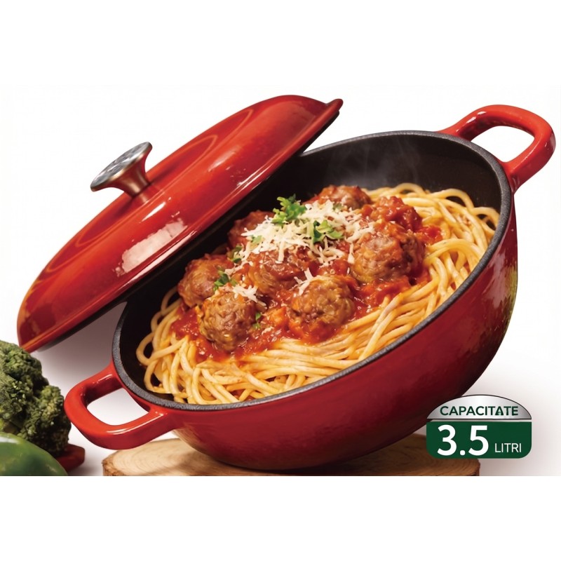 Cratita ovala cu capac, din fonta emailata, 3.50 l, 30x8 cm, Grunberg GR8630 