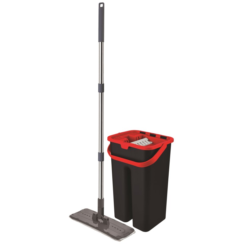 Mop plat, pliabil cu galeata, Grunberg MAG202R (negru+rosu)