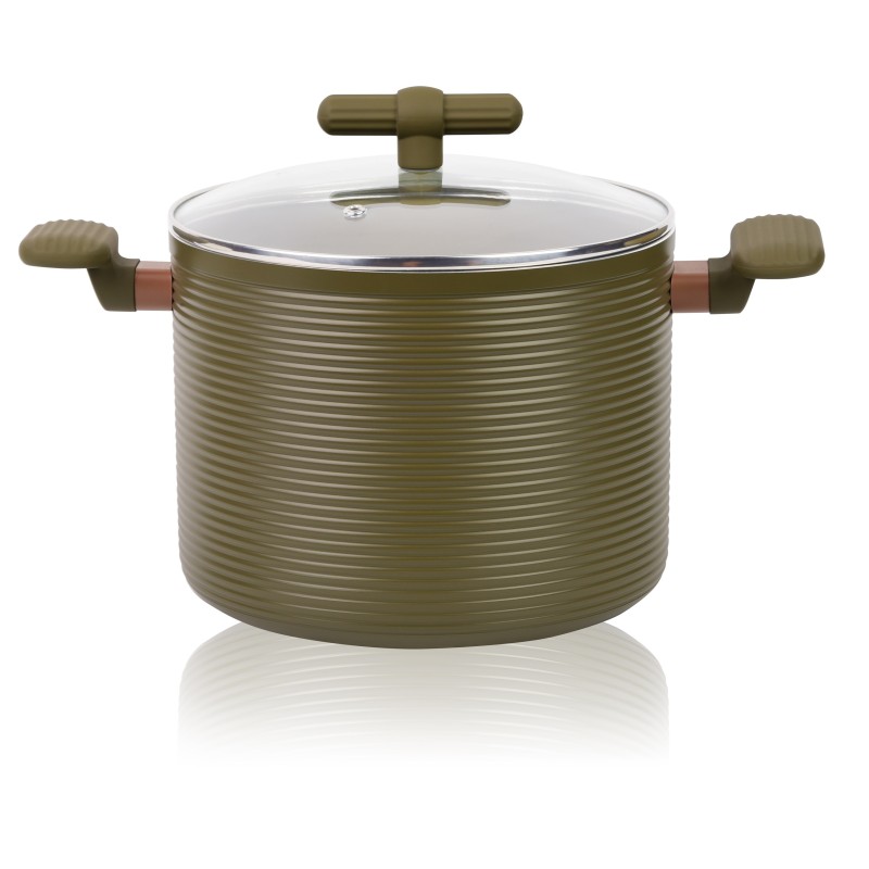 Oala din aluminiu, cu capac, interior mat.anti-aderent, compatibila cu plita inductie, 22x18 cm, 5.60 l, Grunberg  GR5725