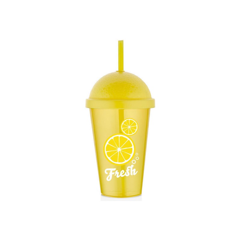 Pahar din plastic, cu capac si pai, 700 ml, Qlux L00885      