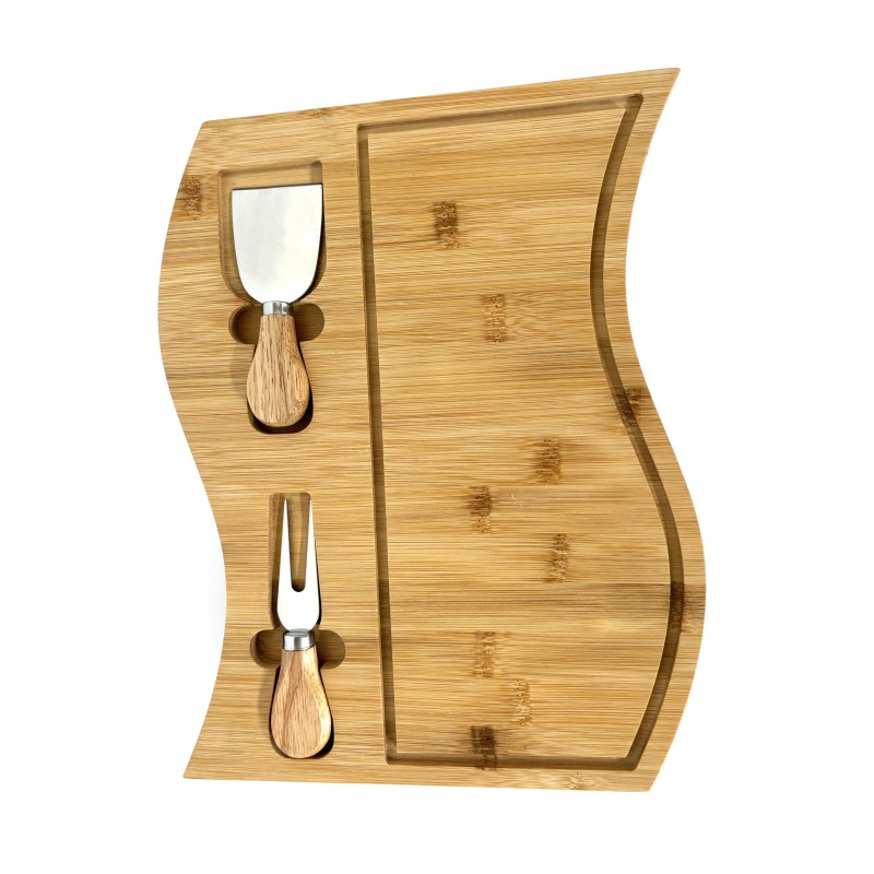 Platou din bambus, cu 2 accesorii, pentru prezentare si servire branzeturi, Grunberg GR5815