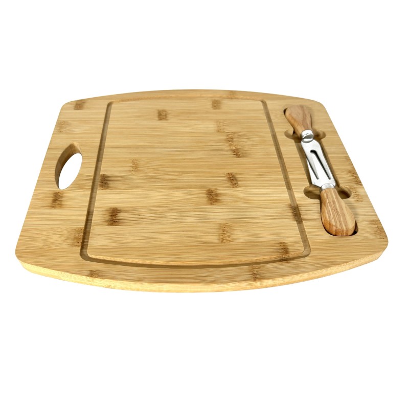 Platou din bambus, cu 2 accesorii, pentru prezentare si servire branzeturi, Grunberg GR5821