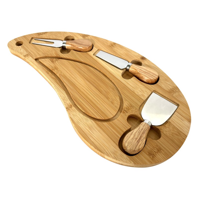 Platou din bambus, cu 3 accesorii, pentru prezentare si servire branzeturi, Grunberg GR5819