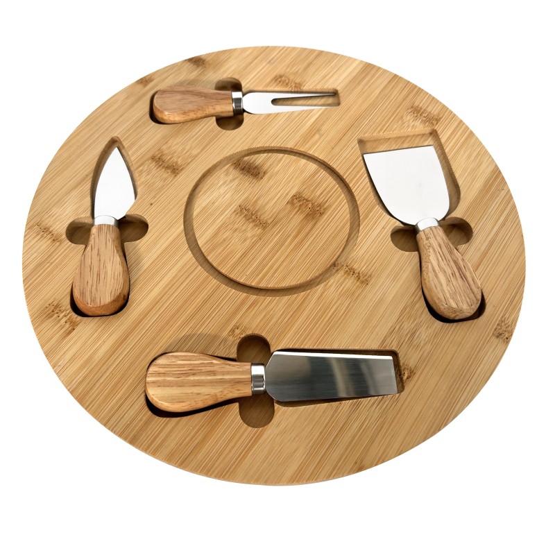 Platou din bambus, cu 4 accesorii, pentru prezentare si servire branzeturi, Grunberg GR5818
