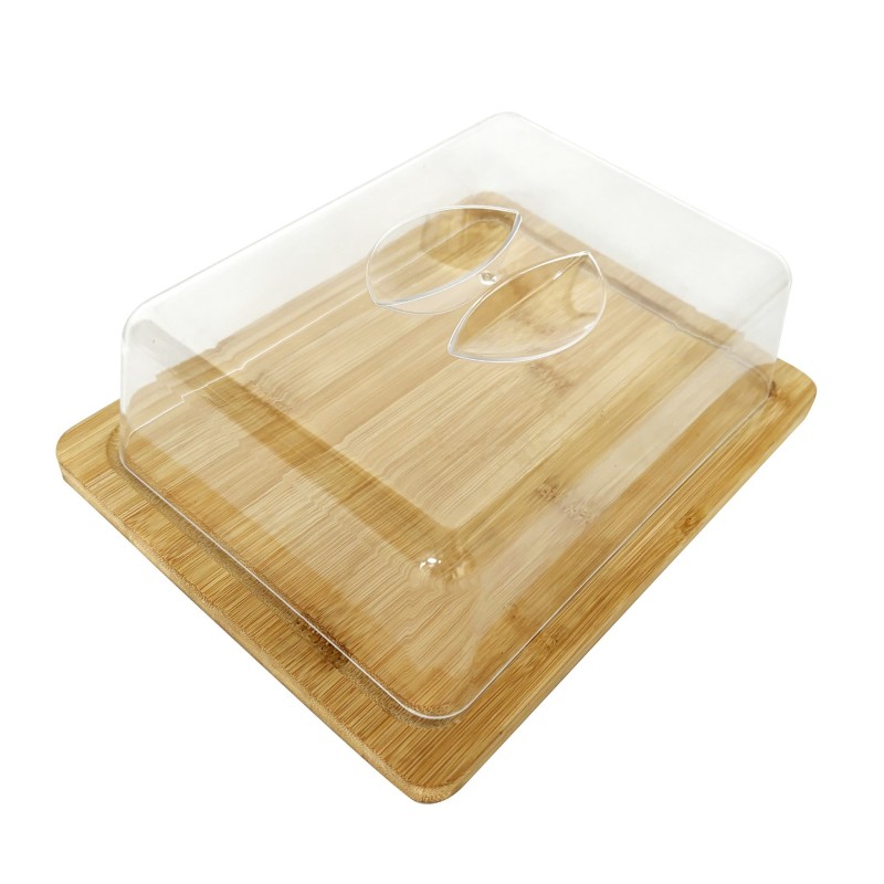 Platou din bambus, cu capac din plastic, pentru prezentare si servire branzeturi, Grunberg GR5814