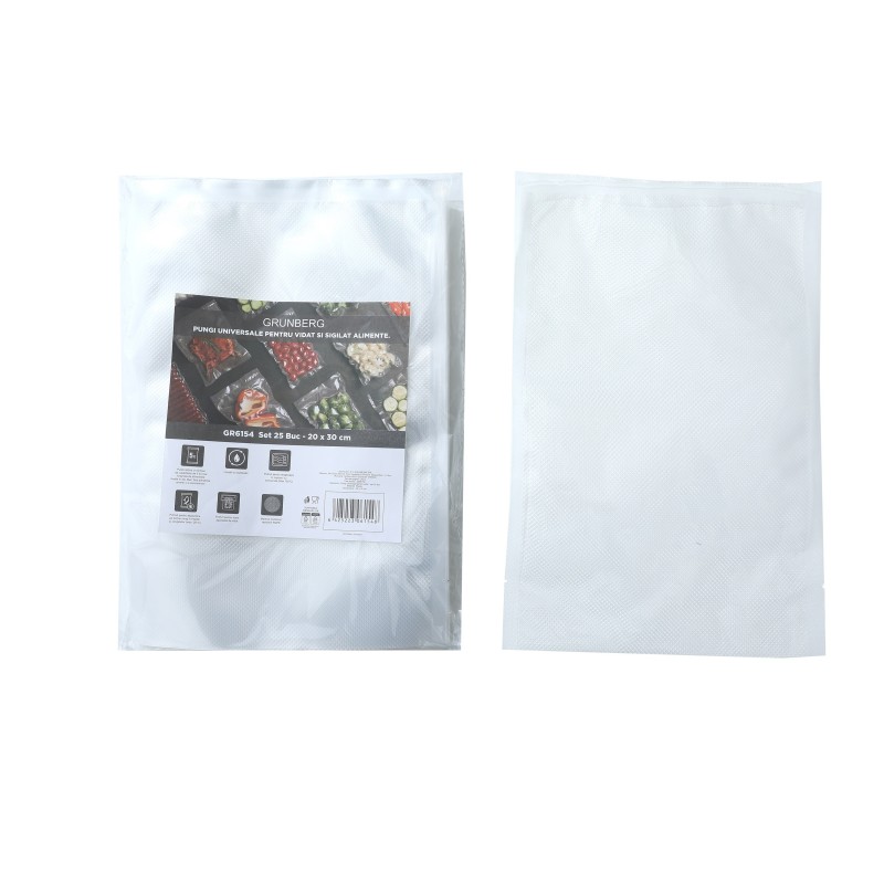 Pungi pentru vidat alimente, gofrate, 25 buc., 20 x 30 cm, Grunberg GR6154