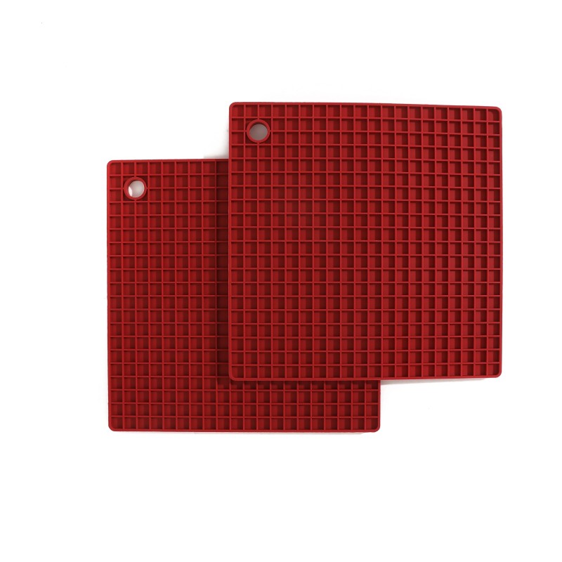 Set 2 buc x suport termoizolant pentru vase fierbinti , din silicon, patrat, Grunberg FY0620 (rosu)