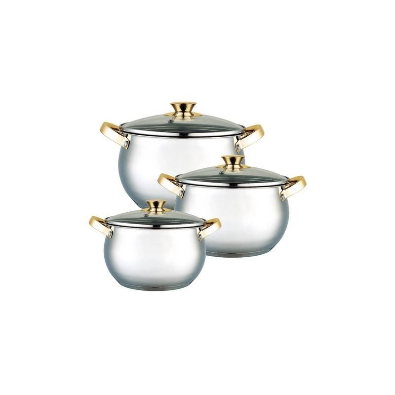 Set 3 oale din inox cu capace din sticla termorezistenta, 5.5l, 6.5l si 8.5l, Grunberg GR10573