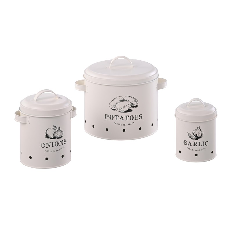 Set 3 recipiente pentru depozitare legume, din otel, cu capac 1.10, 2.30, 7.00 l, Grunberg GR3243 