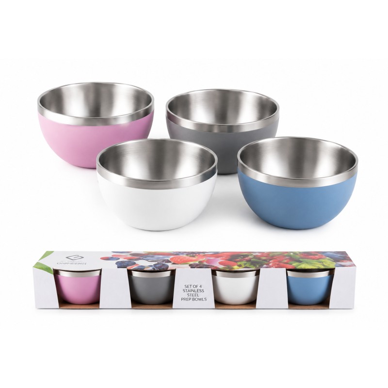 Set 4 boluri din inox, pentru gustari, Ø 11.50 x 5.50  cm, Grunberg IGR7059 (4 culori diferite)  
