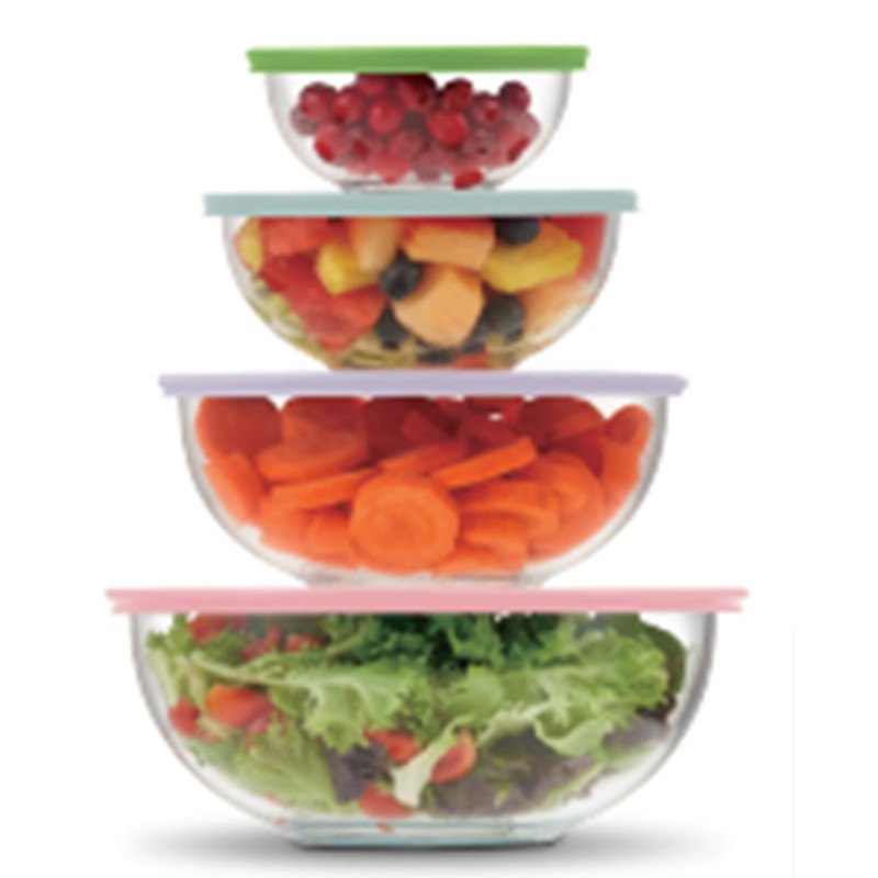 Set 4 caserole din sticla termorezistenta, cu 4 capace din plastic, Crofton MXL401RD