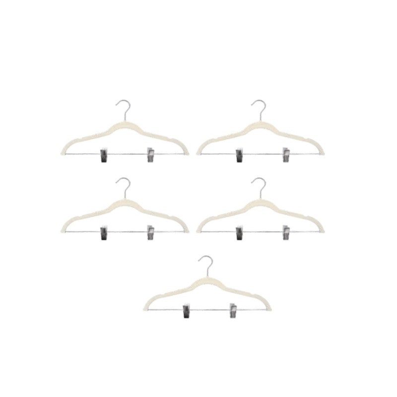 Set 5 umerase pentru haine, din plastic si metal, acoperite cu material catifelat, 42.50 x 22.50 x 0.50 cm, Grunberg HW-006