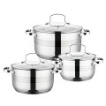Set 6 piese: 3 vase din inox, compatibile cu plita cu inductie, cu capace din sticla, Grunberg GR1059