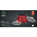 Set 7 piese: 4 vase din aluminiu, compatibile cu plita inductie, 2 capace sticla, 1 maner detasabil, Grunberg GR2719 (rosu)