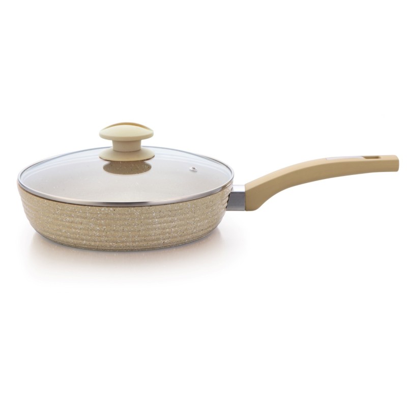 Tigaia aluminiu 24 cm, interior ceramica marmorata , Grunberg  GR352 (bej)