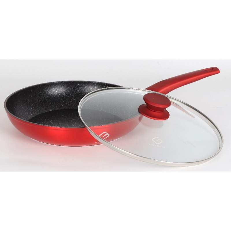 Tigaie din aluminiu, capac sticla, interior anti-aderent, baza metalica pentru plita cu inductie, 24 cm, Grunberg GR7324