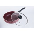 Tigaie din aluminiu cu interior si exterior rosu marmorat, cu capac din sticla, 22 x 6.50 cm , Grunberg BB22