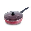 Tigaie din aluminiu cu interior si exterior rosu marmorat, cu capac din sticla, 22 x 6.50 cm , Grunberg BB22