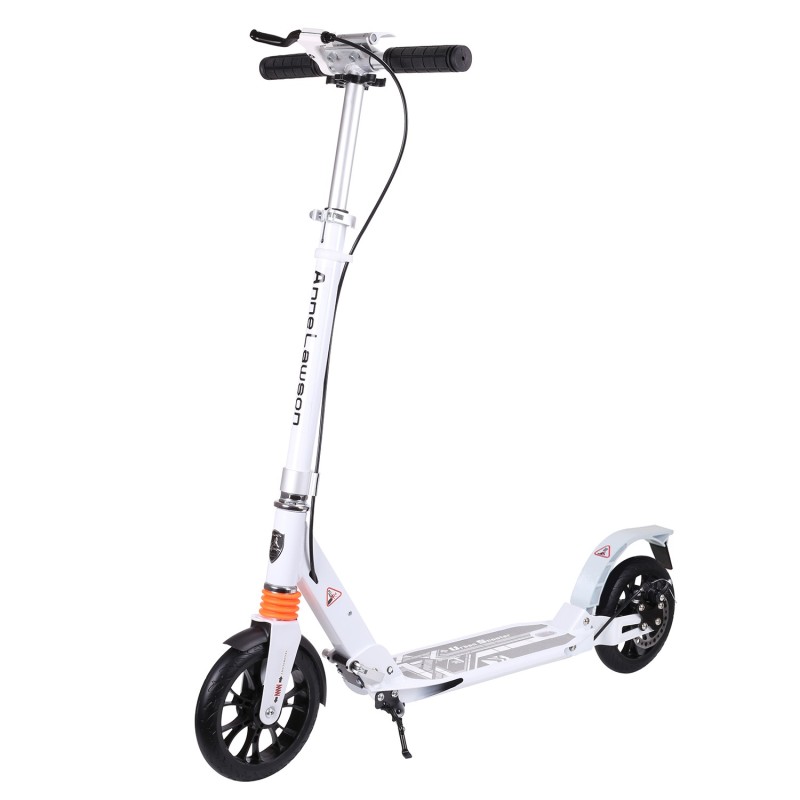 Trotineta pliabila, cu 2 roti, cadru din aluminiu, roti 20 cm din cauciuc, frana cu disc, 96 x 37 x 89-104 cm, Y2001ALB